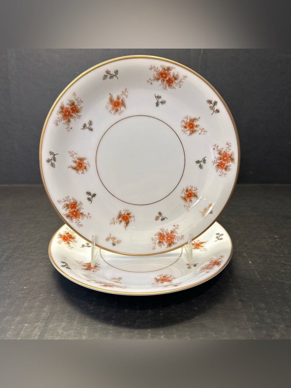 Vintage Noritake 5230 Dulcy Bread Butter Plates Pair 6.25" Orange Floral Gold